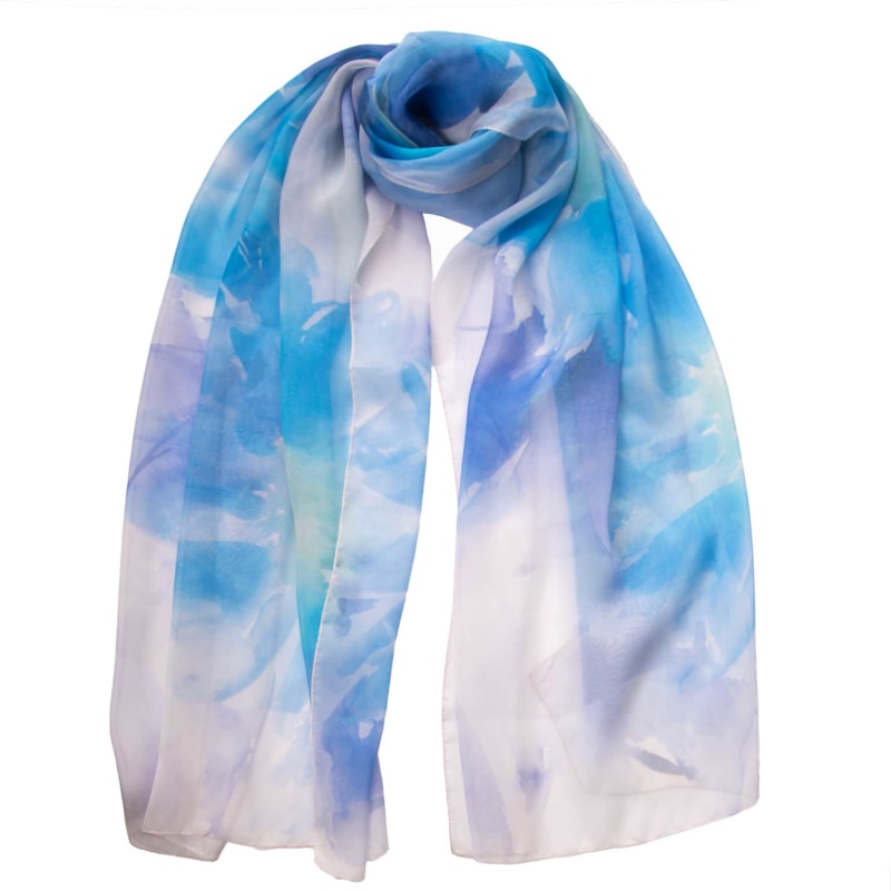 Teal Silk Scarf - Floral Print Made in Italy - Elizabetta