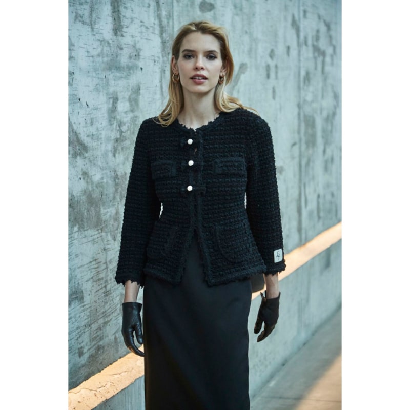 ALUDE nocollar lame tweed jacket ネイビー ALUDE nocollar lame tweed jacket ネイビー ALUDE SELECT】elegant