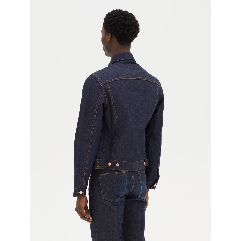 Thumbnail of Mens Classic Denim Trucker Jacket In Raw Indigo Selvedge image