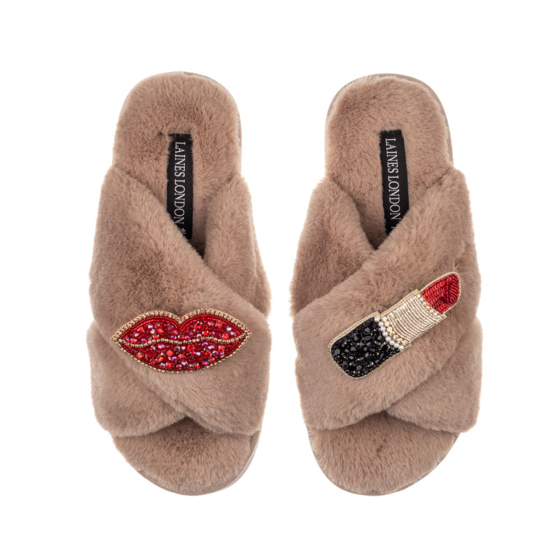 Laines London Classic Laines Slippers With Artisan Red Pucker Up