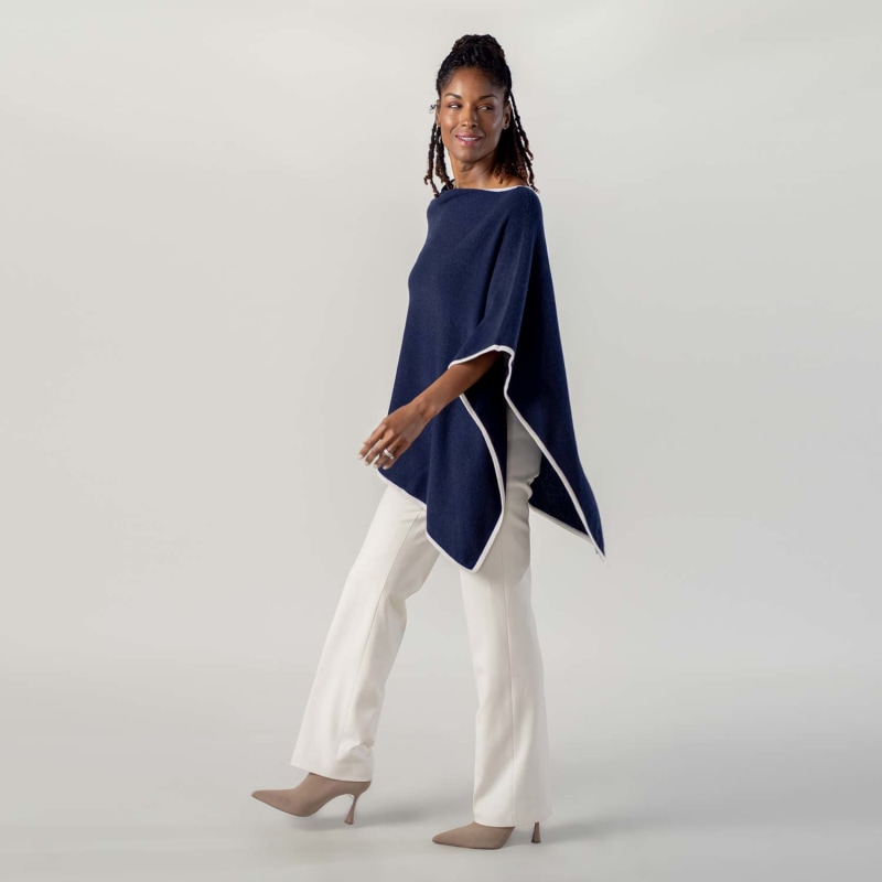 Navy cashmere poncho cheap