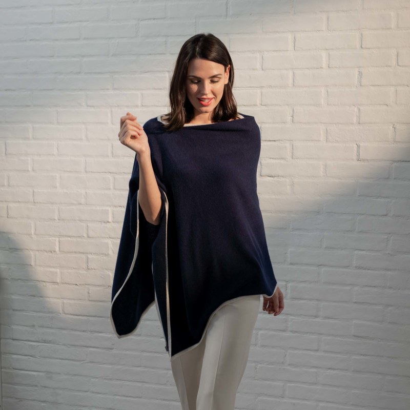 Navy cashmere poncho cheap