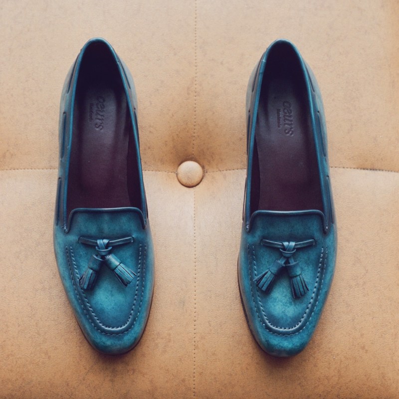 Thumbnail of Claude, Hand-Painted Patina Loafer Slipper Turquoise image