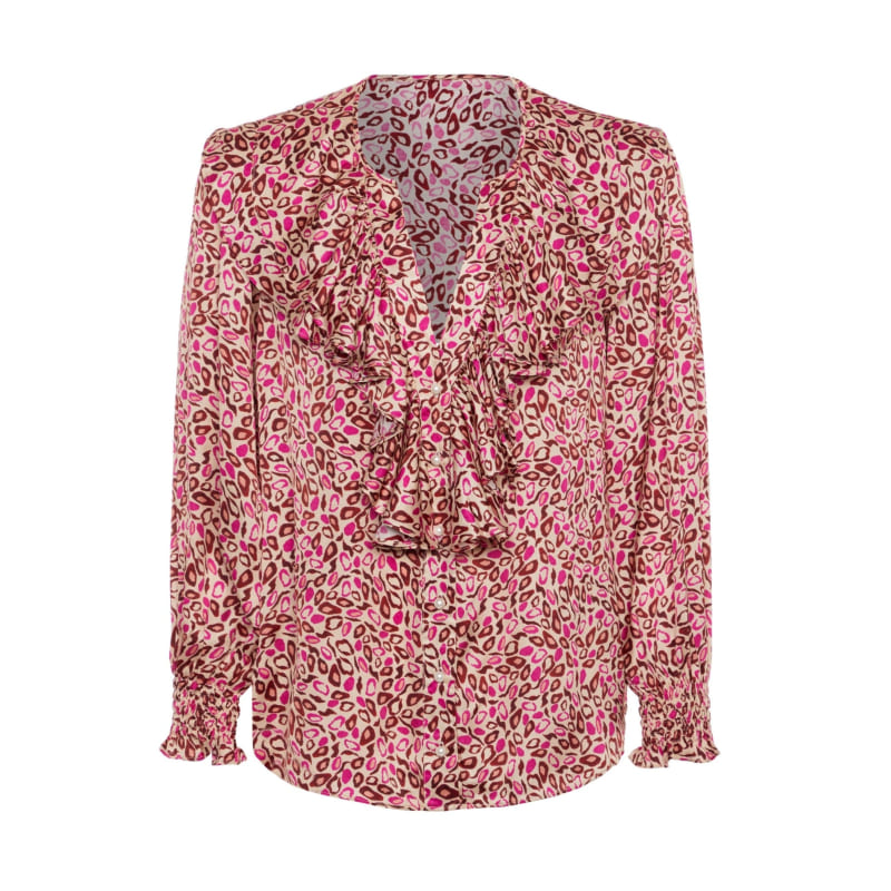 Thumbnail of Frilled Front Blouse In Pink Abtract Print image