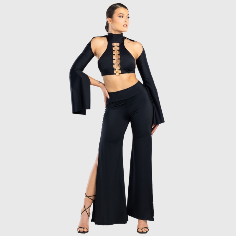 Thumbnail of Cleo High Waisted Stretch Wide Leg Pants With Side Slit In Black image