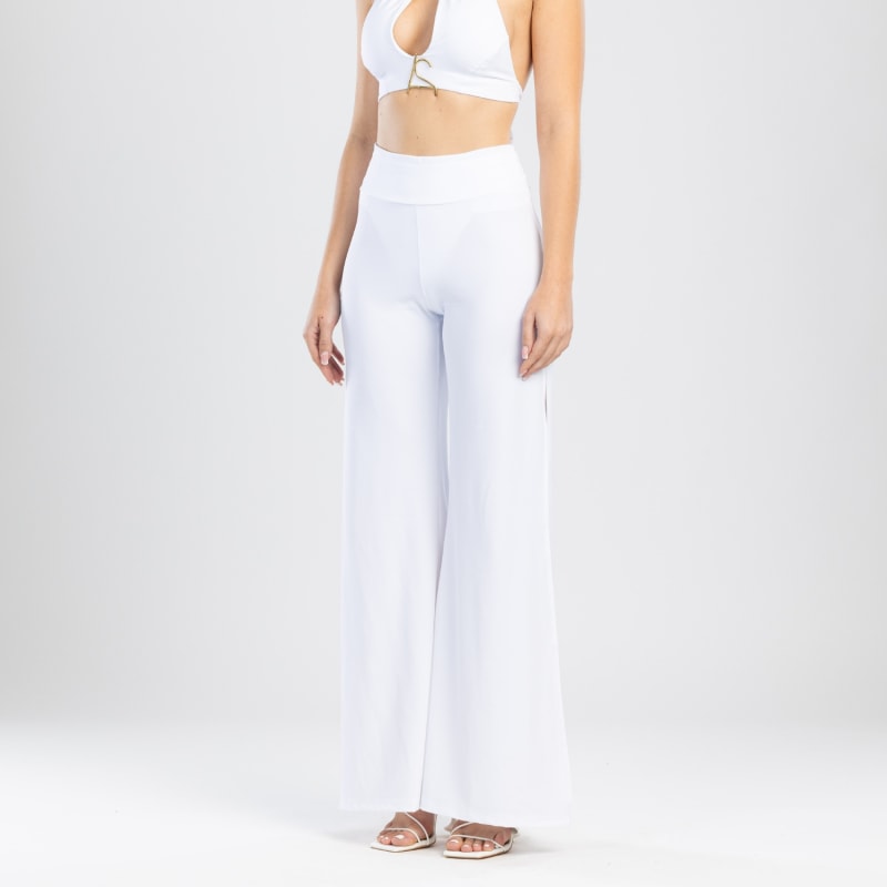Thumbnail of Cleo High Waisted Stretch Wide Leg Pants With Side Slit In White image