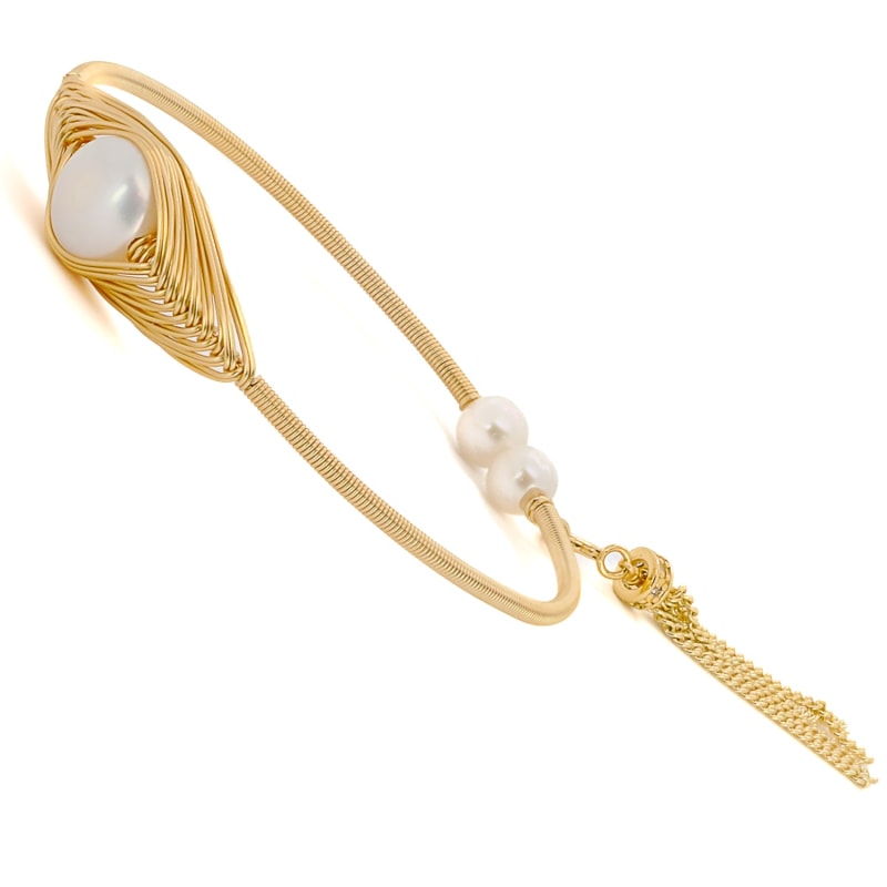 Thumbnail of Cleopatra Gold & Pearl Tassel Cuff Bracelet - Gold image