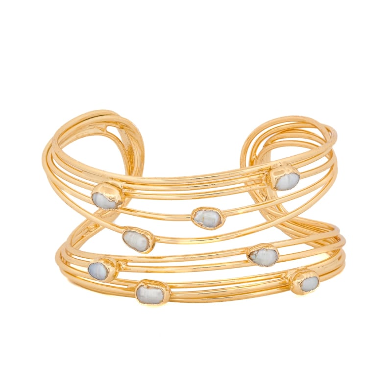 Thumbnail of Cleopatra Pearl Dewdrop Gold Cuff Bracelet - Gold image