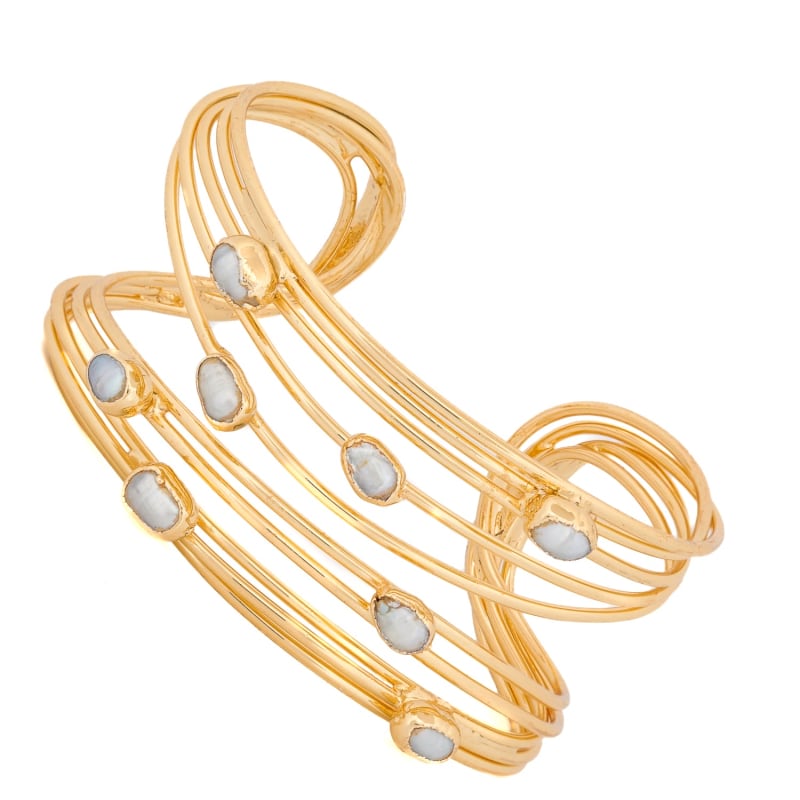 Thumbnail of Cleopatra Pearl Dewdrop Gold Cuff Bracelet - Gold image