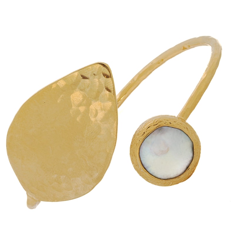 Thumbnail of Cleopatra Gold Leaf & Pearl Stone Cuff Bracelet - Gold image