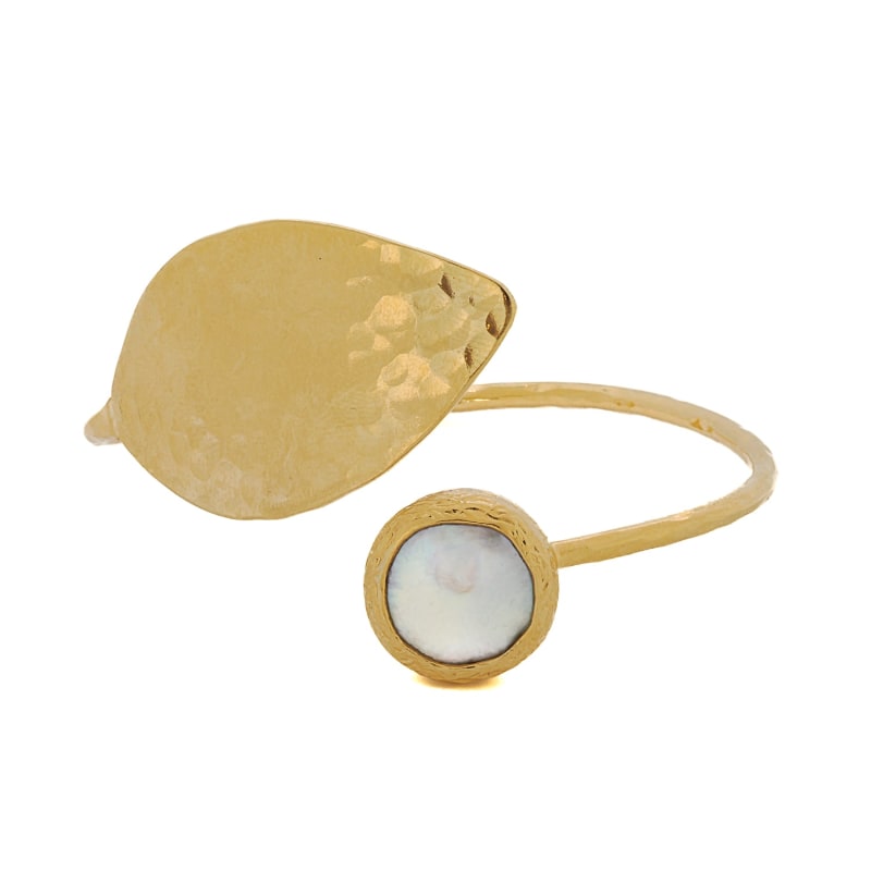 Thumbnail of Cleopatra Gold Leaf & Pearl Stone Cuff Bracelet - Gold image