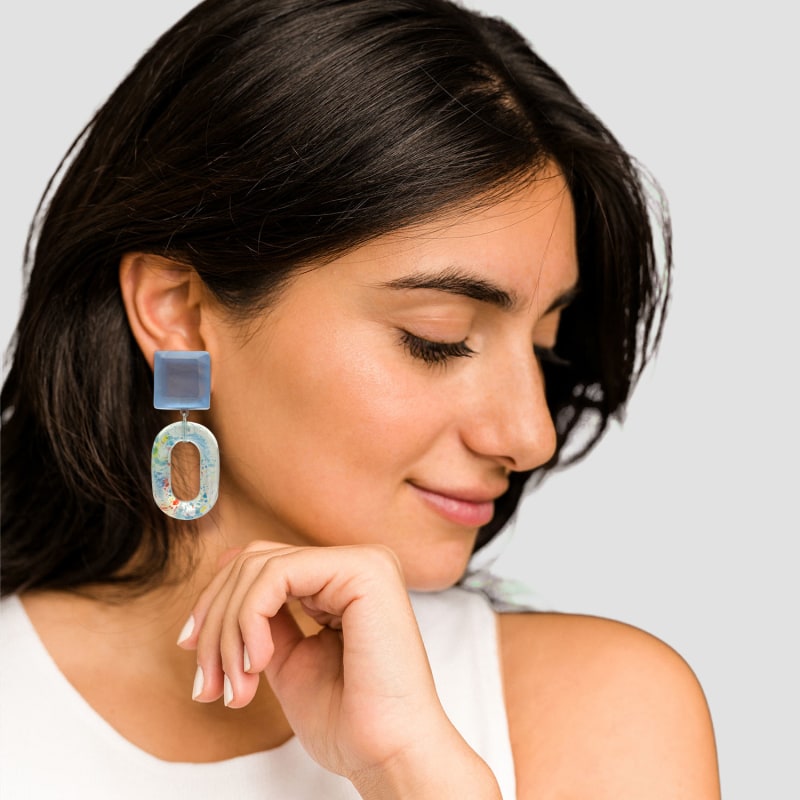Clip On Earrings With Faceted Periwinkle Square Tops And Oval Translucent Drops Michael Nash Jewelry Wolf Badger