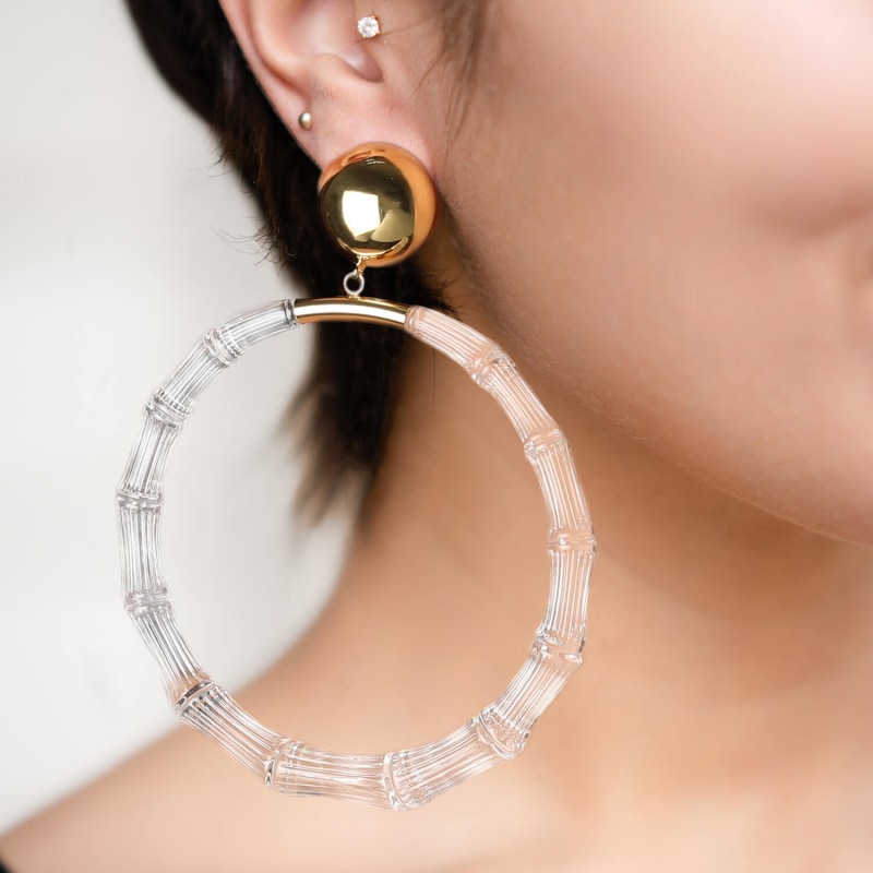 XL Clear Lucite Bamboo Hoop Earrings