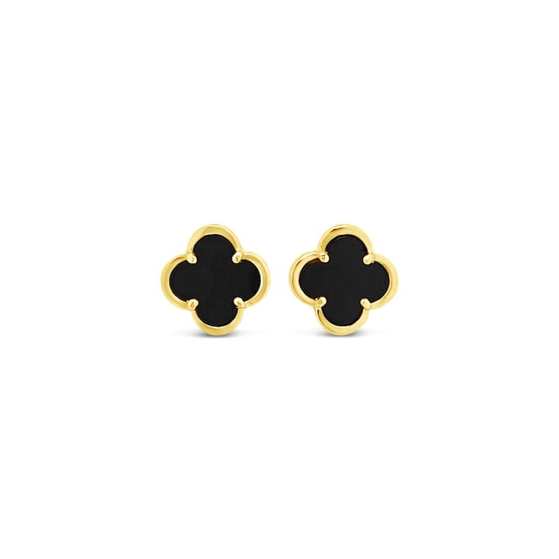 Thumbnail of Clover Stud Earring Twelve Mm - Black Agate - Gold image