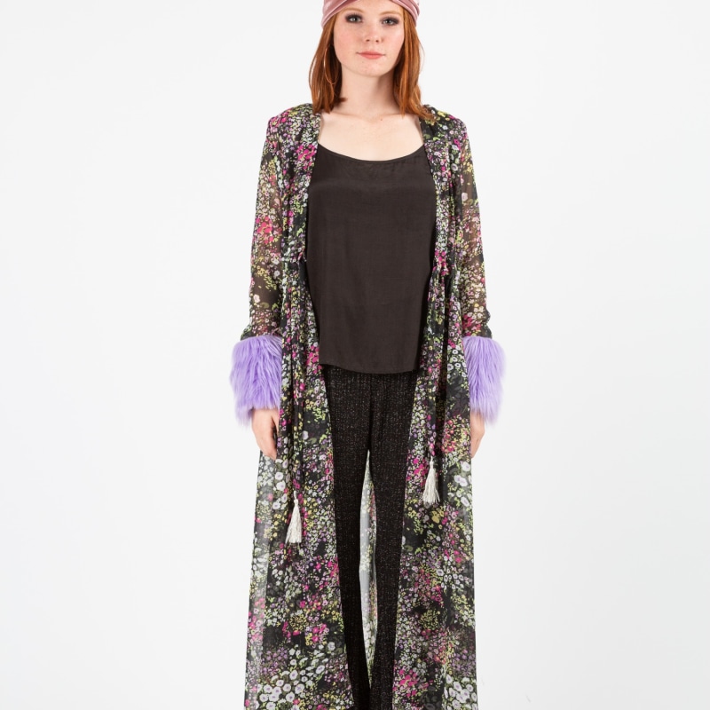 Thumbnail of Violet Floral Faux Fur Cuff Duster With Pockets image