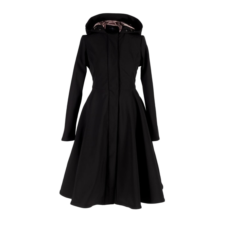 Thumbnail of Fitted & Flared Black Waterproof Coat With Hood: Midnight Black image