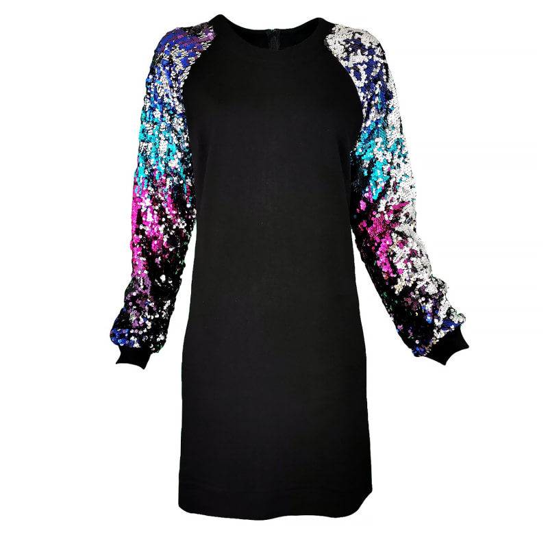Thumbnail of Knitted Above Knee Dress With Double-Sided Sequined Raglan Long Sleeves image