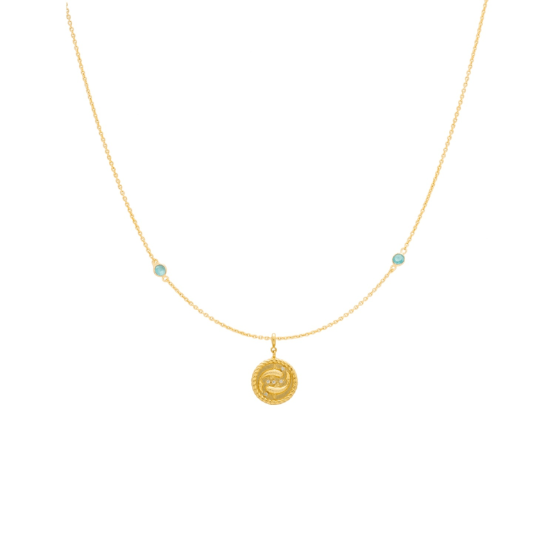 Thumbnail of Zodiac Horoscope Sign Pisces Medal Necklace Gold image