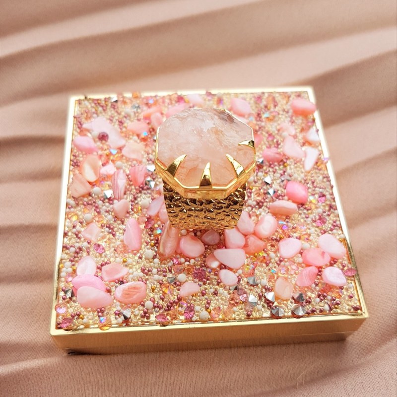 Thumbnail of Hold On Rose Quartz Gold Adjustable Statement Ring image