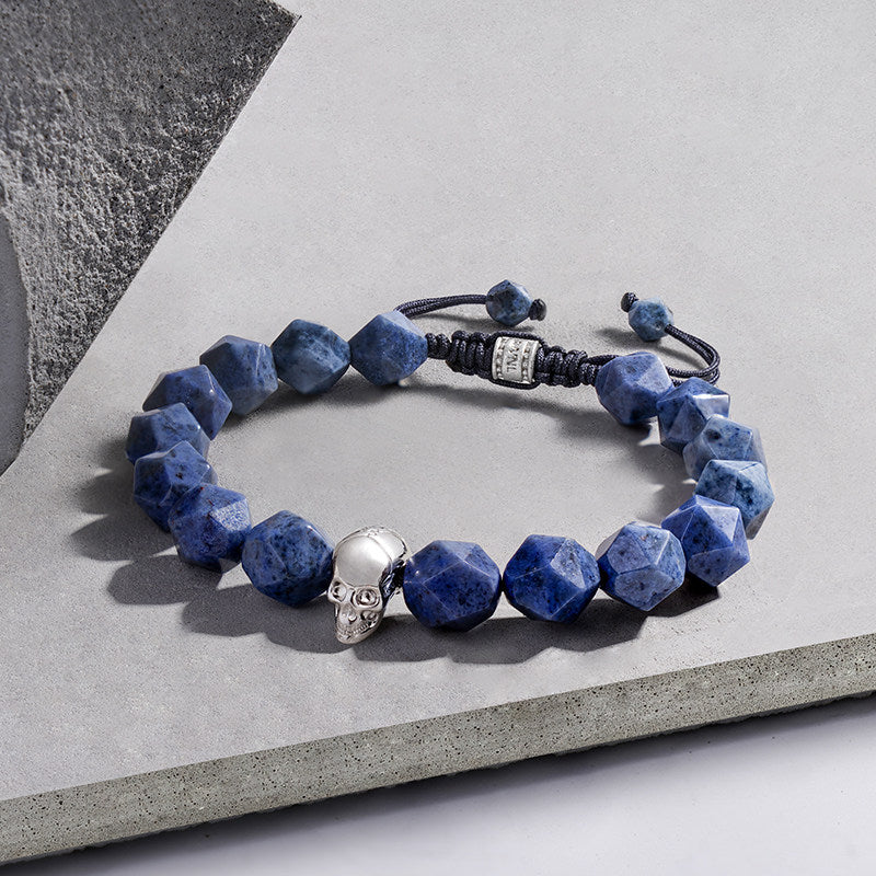 Thumbnail of Dumortierite Skull Charm Beaded Bracelet image