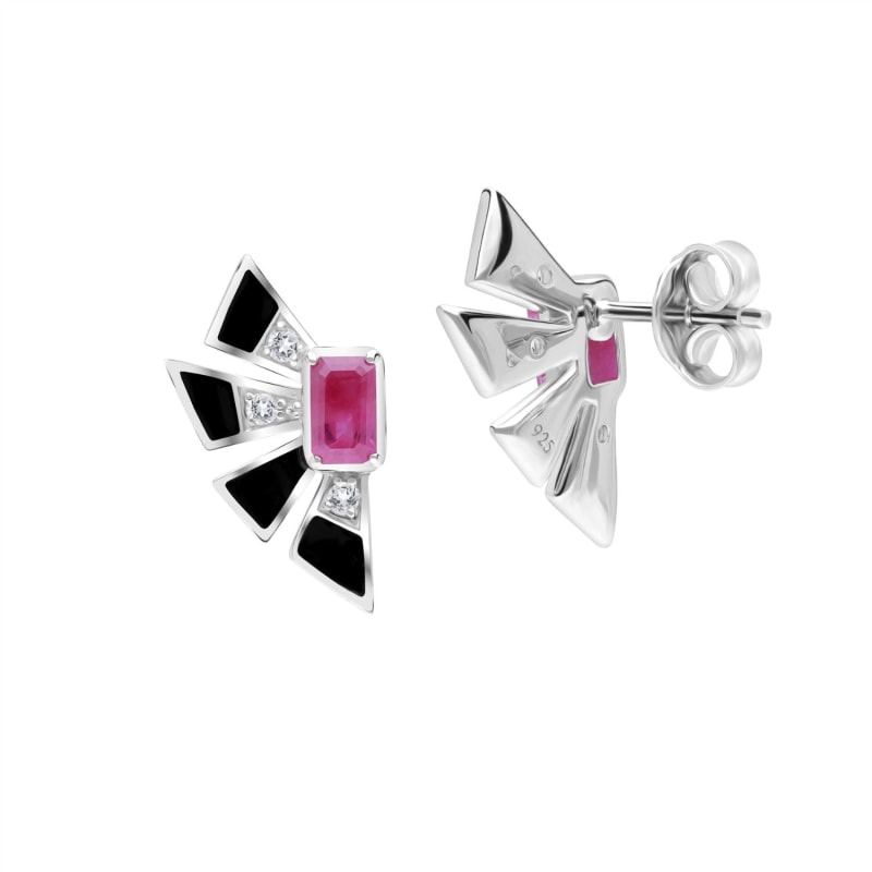 Thumbnail of Grand Deco Ruby & White Topaz Fan Earrings image