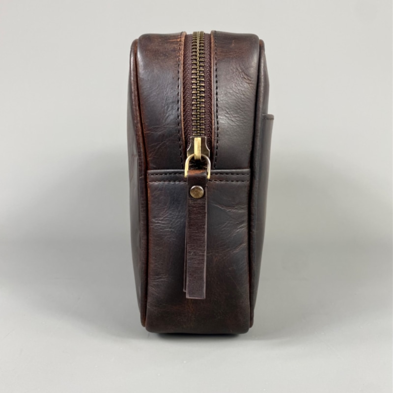 Thumbnail of Cognac Leather Top Zip Wash Bag image