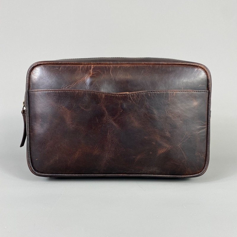Cognac Leather Top Zip Wash Bag LeatherCo. Wolf & Badger