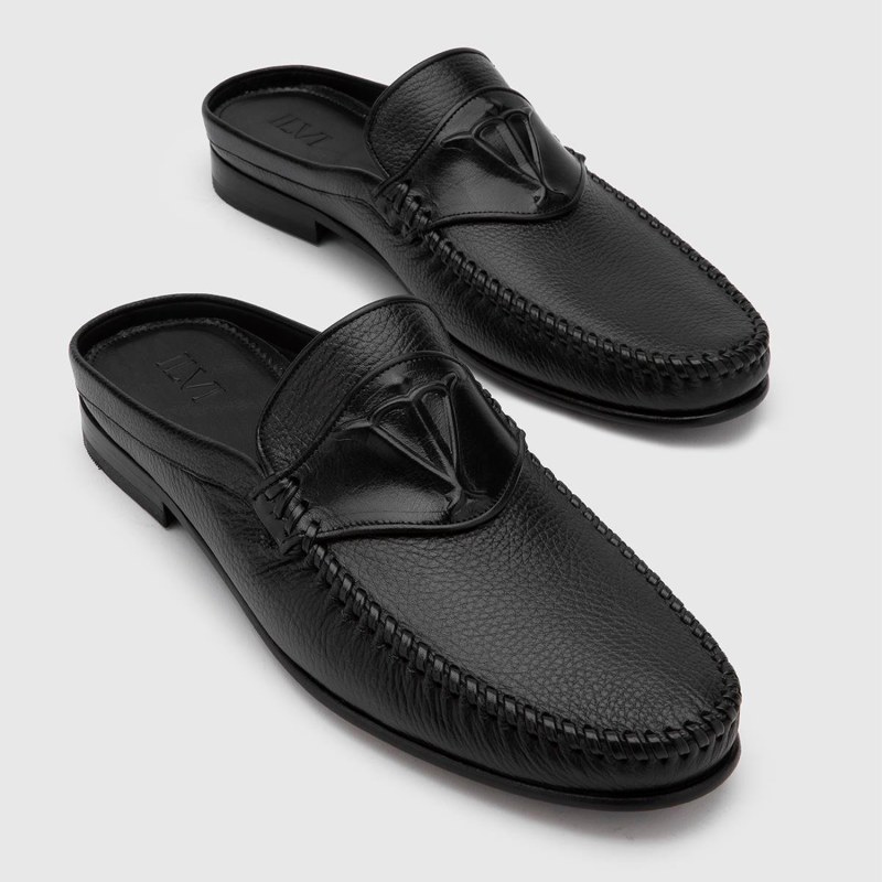 Thumbnail of Cohen Black Floater Leather Men's Slipper image