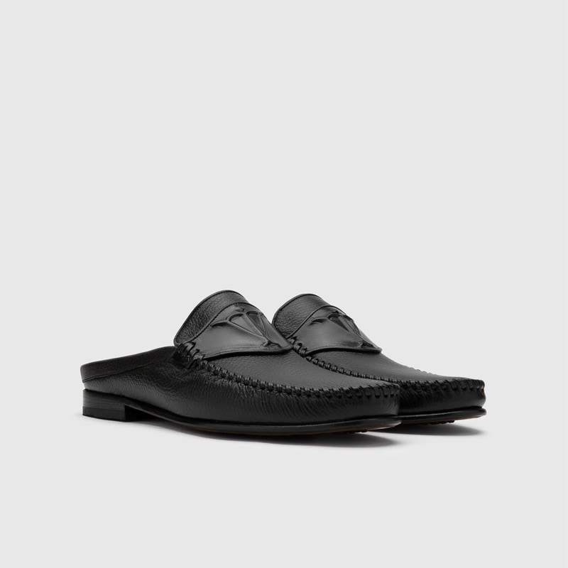 Thumbnail of Cohen Black Floater Leather Men's Slipper image