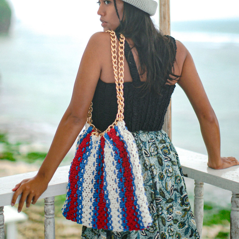Colette Macrame Beach Bag In Red White Blue Brunna.Co Wolf Badger