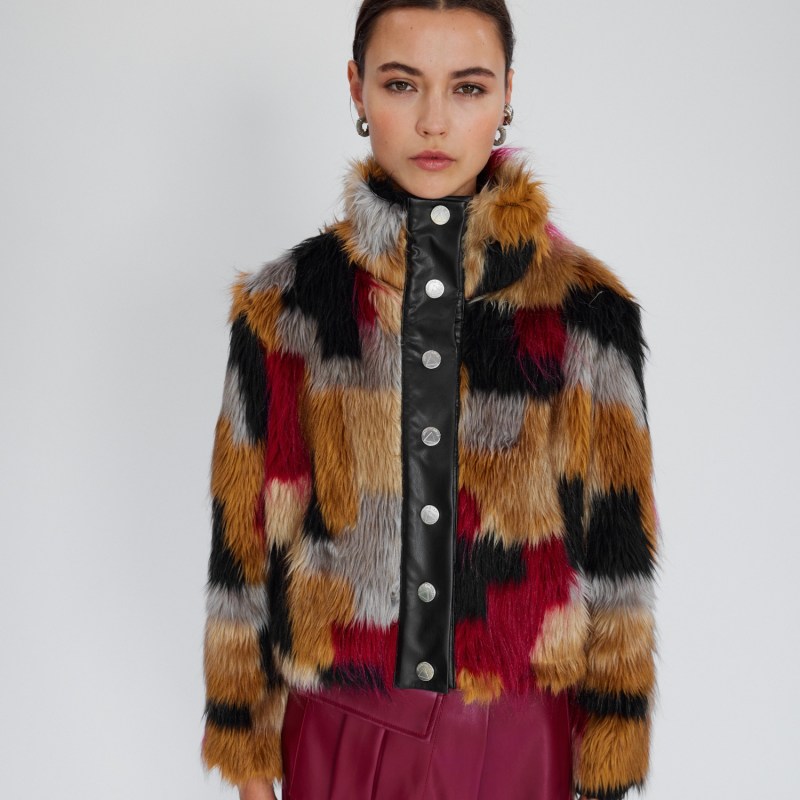 Faux fur colorblock shop jacket