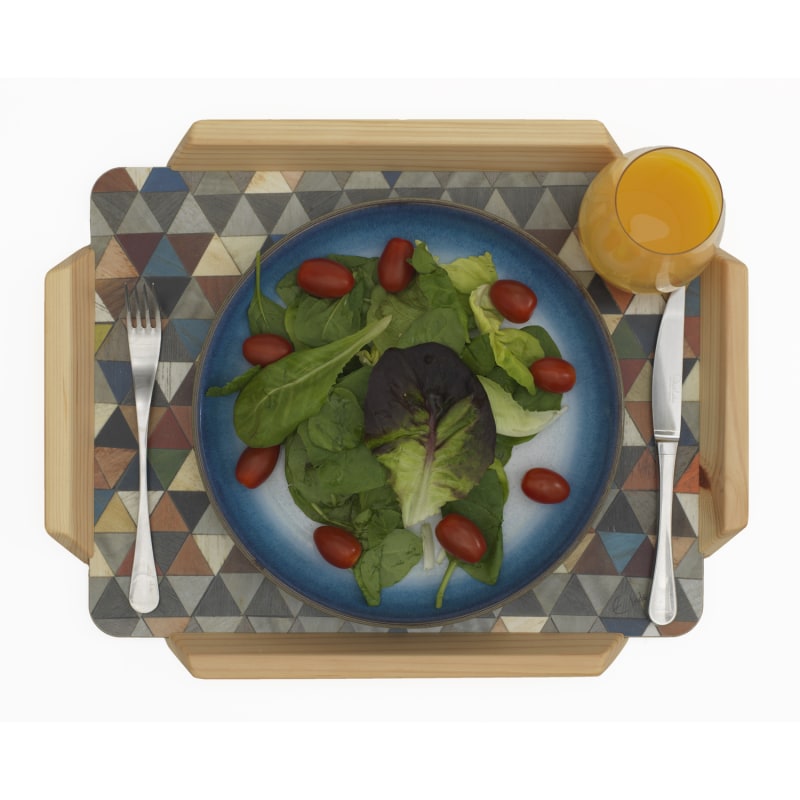 Thumbnail of Tray In Mosaic Harlequin Design With Solid Wooden Handles. Melamine Surface. Made Individually In The Cotswolds. image