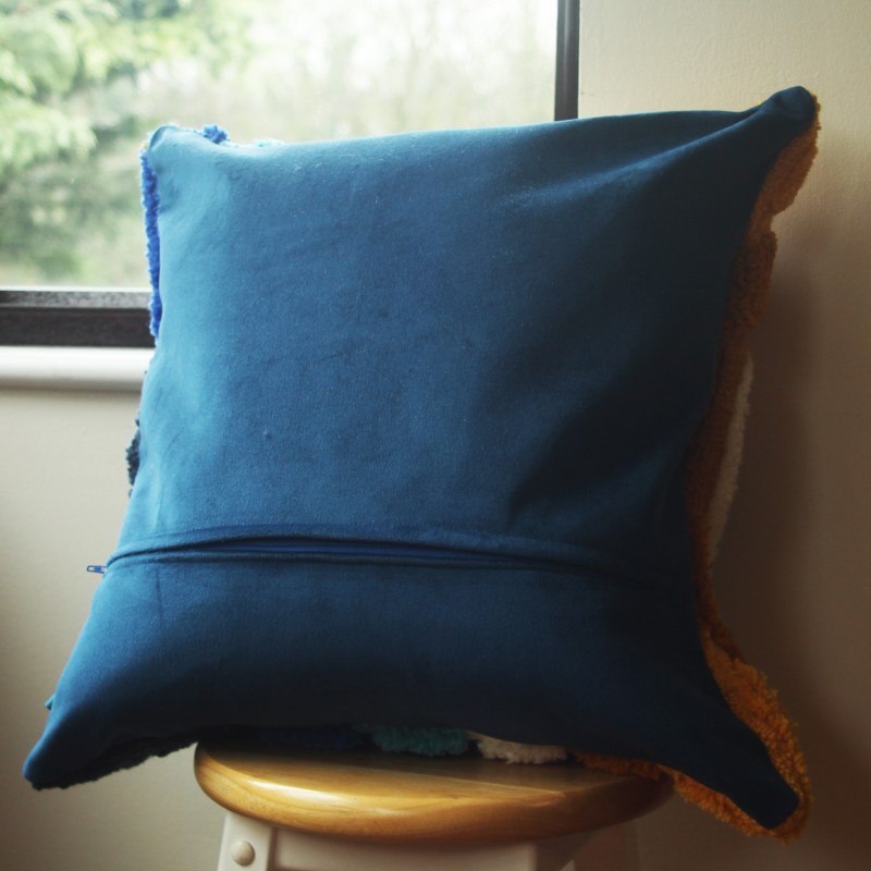 Thumbnail of Colourful Tufted Cushion - Large Teal & Ochre Wavy image