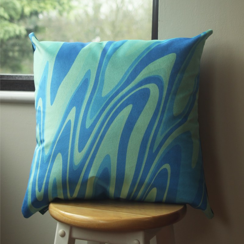 Thumbnail of Colourful Velvet Cushion - Aqua Ripple image