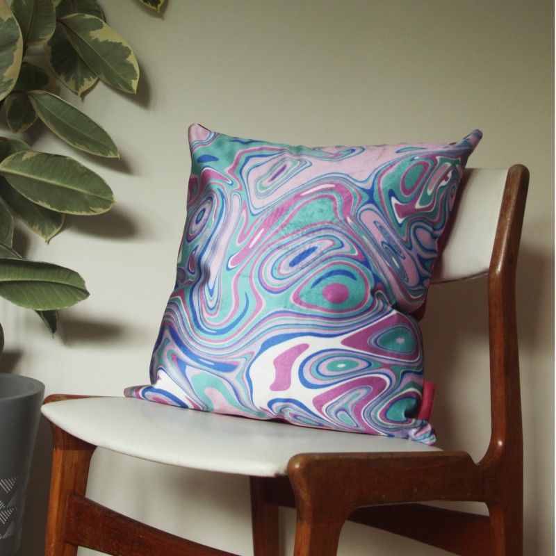 Thumbnail of Colourful Velvet Cushion - Groovy Green & Pink image