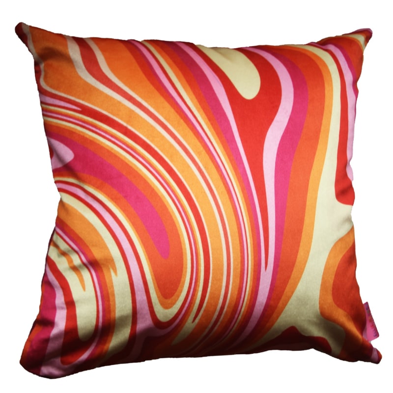 Thumbnail of Colourful Velvet Cushion - Groovy Orange & Pink image