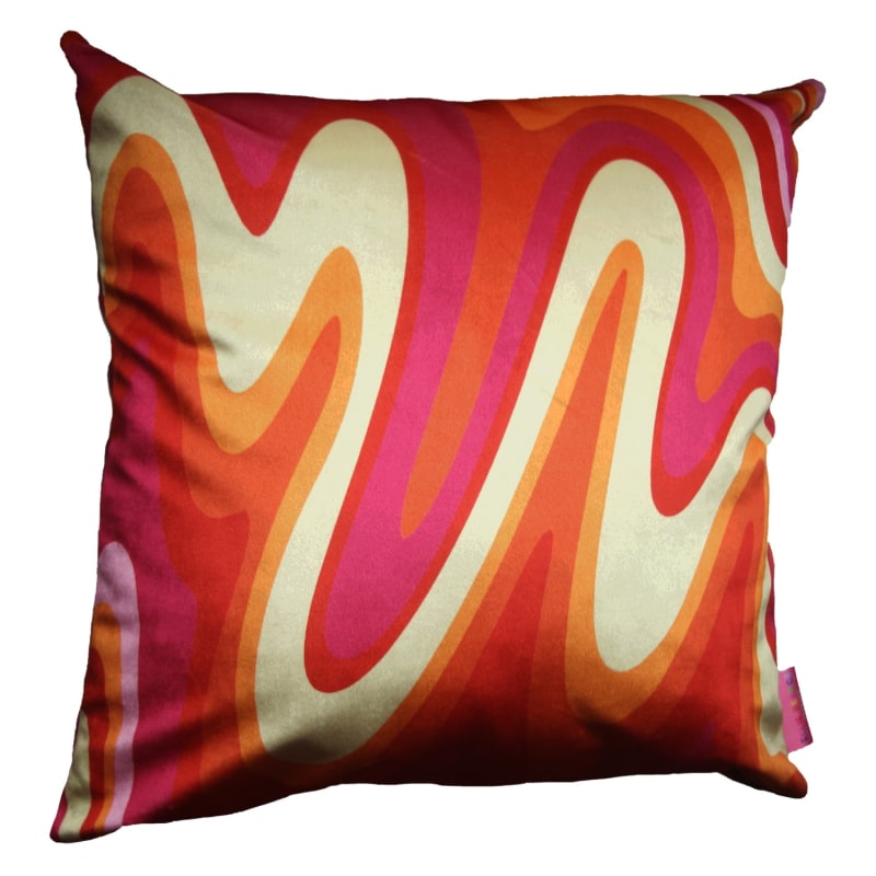 Thumbnail of Colourful Velvet Cushion - Groovy Pink & Cream image