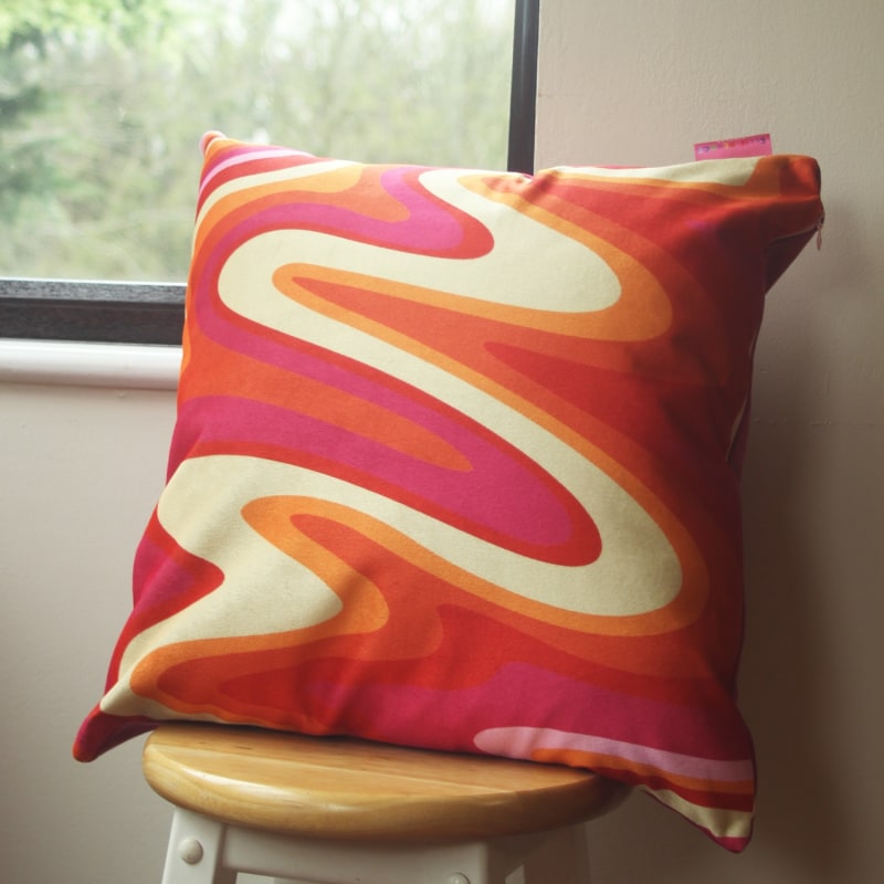 Thumbnail of Colourful Velvet Cushion - Groovy Pink & Cream image