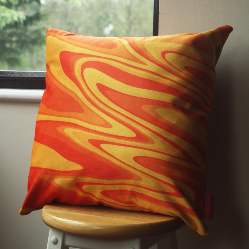 Thumbnail of Colourful Velvet Cushion - Orange Ripple image