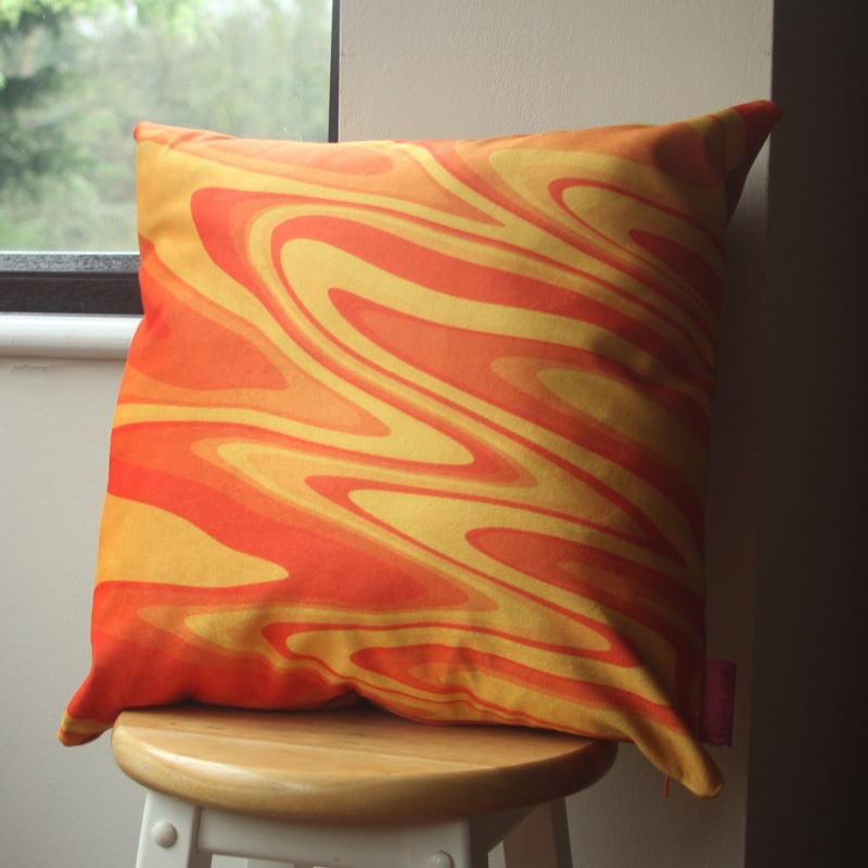 Thumbnail of Colourful Velvet Cushion - Orange Ripple image