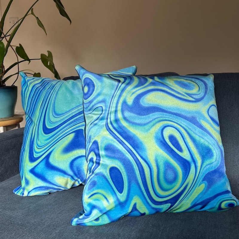 Thumbnail of Colourful Velvet Cushion - Wavy Blue & Green image