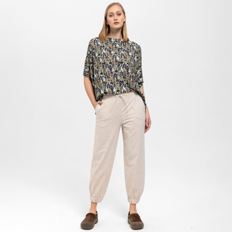 Thumbnail of Comfort Fit Pants With Pleated Ankles In Beige image