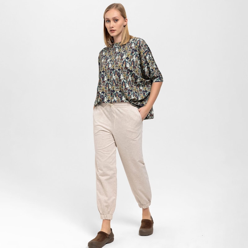 Thumbnail of Comfort Fit Pants With Pleated Ankles In Beige image