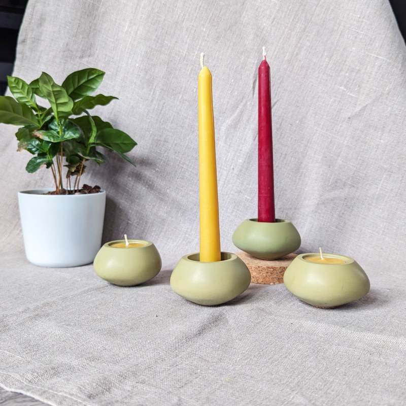 Thumbnail of Concrete Tealight Candle Holders And Beeswax Candles Gift Set - Olive Green image