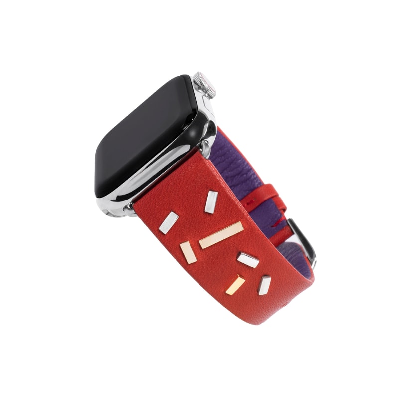 Confetto Red Leather 14K Gold Luxury Apple Watch Band