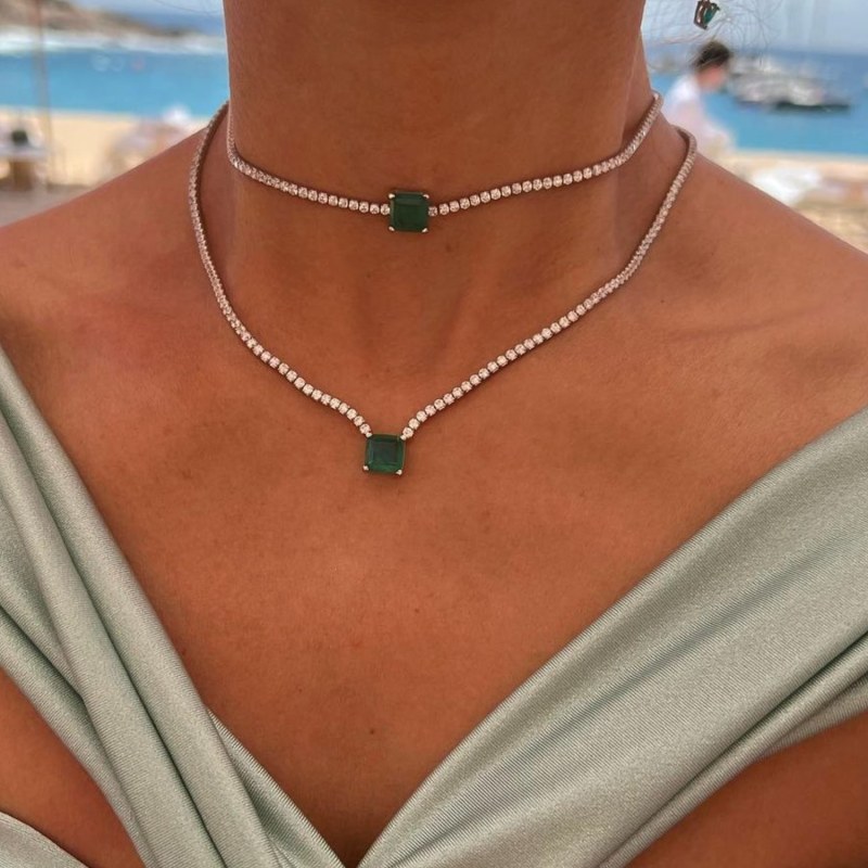 Thumbnail of 3Mm Tennis Necklace Emerald Choker image