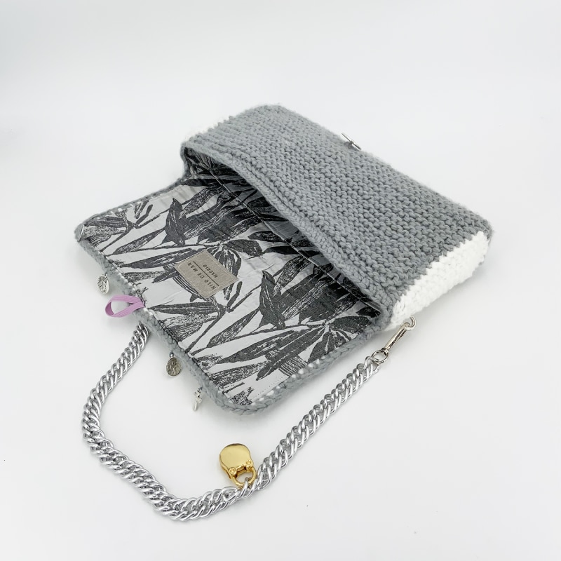 Thumbnail of Conxuro Hand Knitted Bag With Medals - White & Grey image