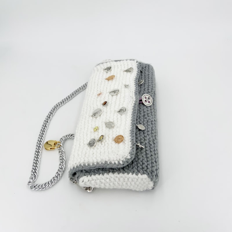 Thumbnail of Conxuro Hand Knitted Bag With Medals - White & Grey image