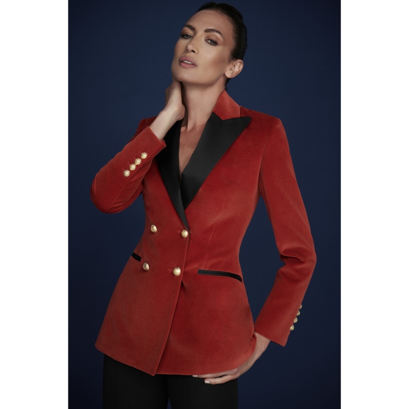 Orange velvet blazer womens clearance