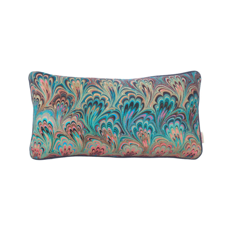 Thumbnail of Teal Bouquet Linen Oblong Cushion image